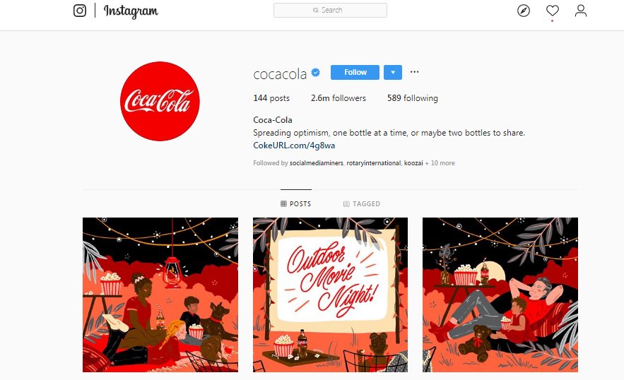 cocacola Instagram page